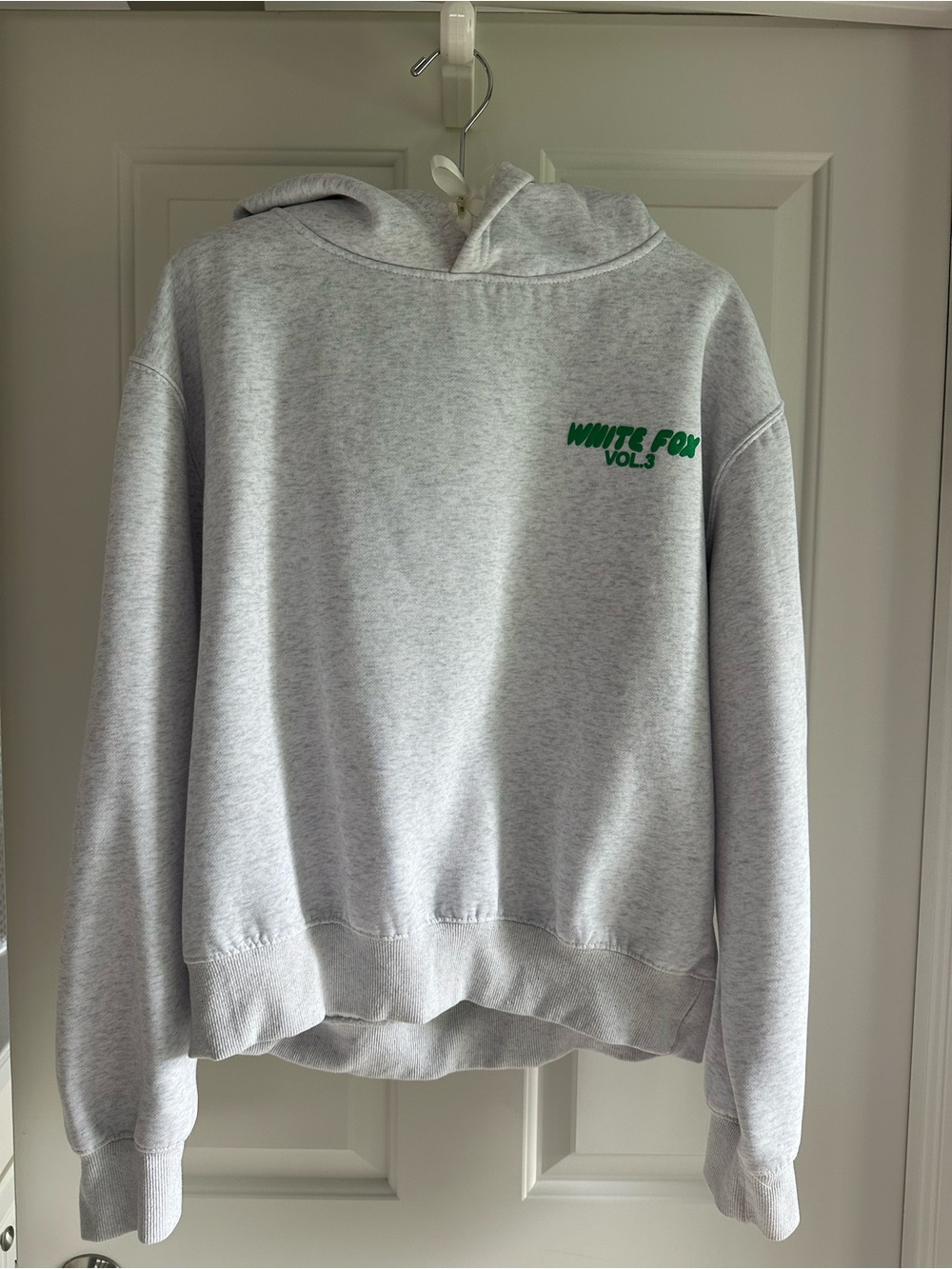 White Fox Boutique Light Gray Hoodie with Green Logo